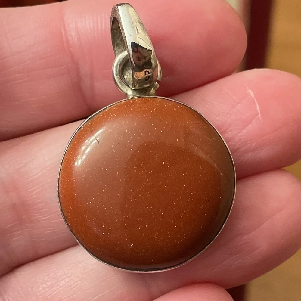 Sterling Silver 925 Gold stone Round Pendant